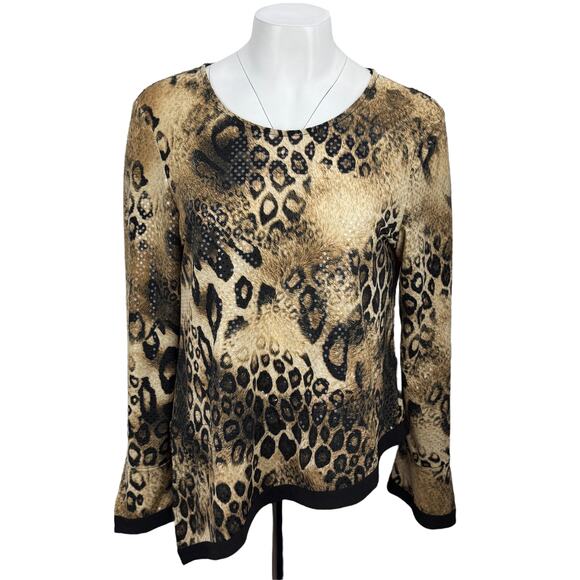 JOSEPH RIBKOFF Leopard Print Sequin 3/4 Sleeve Blouse Top Women's Sz 12 - Picture 1 of 8